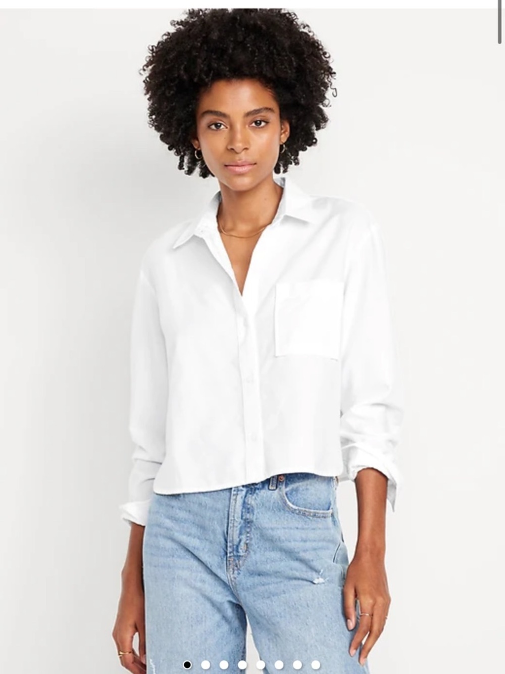 White Button-Front Relaxed Cropped Button-down Shirt - Women's Top